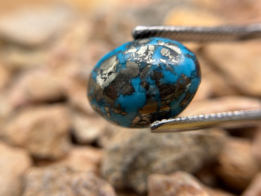 Persian Turquoise (Pyrite matrix), Oval cabochon, 11.86 carats