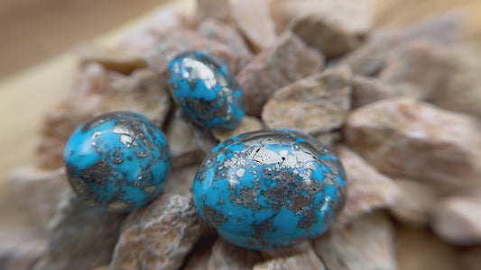 Persian Turquoise (Pyrite matrix), Oval Cabochon, 31.12 Carats