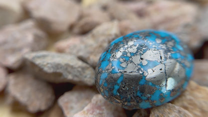 Persian Turquoise (Pyrite matrix), Oval Cabochon, 31.12 Carats